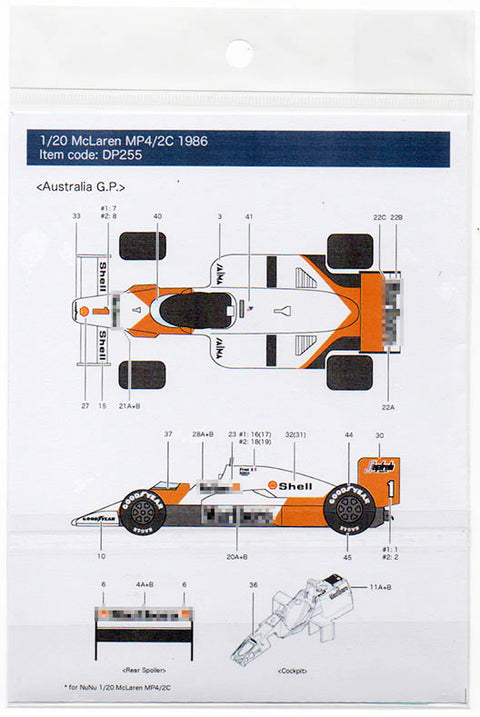 Decal Pool DP255 1/20 Mclaren MP4/2C #1/2