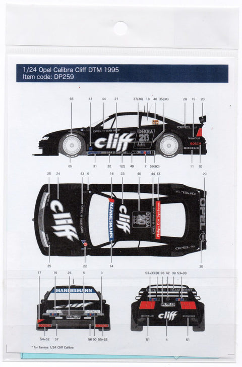 Decal Pool DP259 1/24 Opel Calibra V6 Cliff DTM 1995 for Tamiya