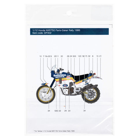 Decal Pool DP302 1/12 Honda NXR750 Rothmans Paris-Dakar Rally 1986