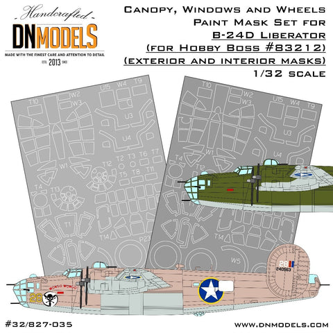 DN Models 32/827-035 1/32 Liberator B-24D (Hobby Boss 83212) - Canopy, Windows & Wheels Paint Mask Set 1/32