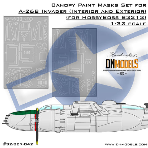 DN Models 32/827-042 1/32 A-26B Invader Canopy Mask Set (for HobbyBoss 83213) 1/32