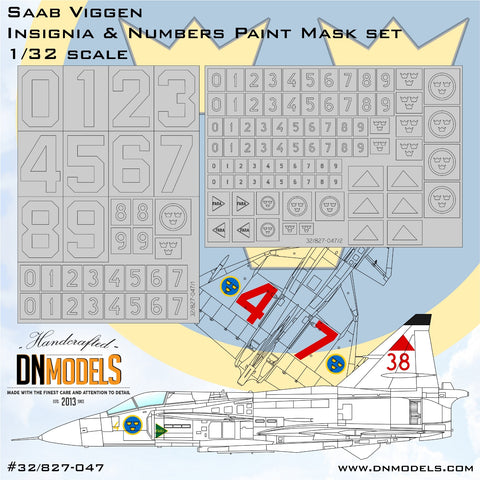 DN Models 32/827-047 1/32 Viggen Insignia & Numbers Paint Mask set 1/32