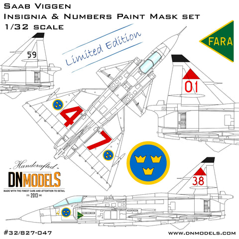 DN Models 32/827-047 1/32 Viggen Insignia & Numbers Paint Mask set 1/32