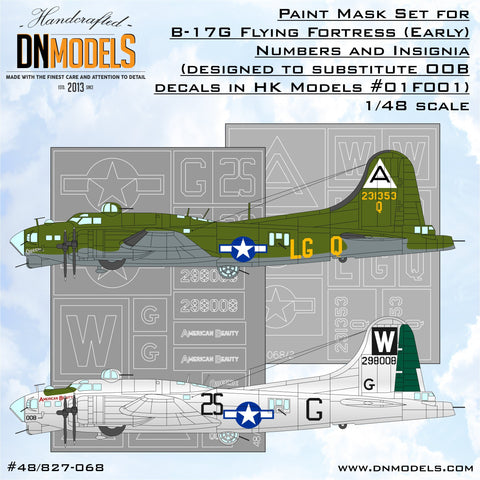 DN Models 48-827-068 1/48 B-17G flying Fortress (Early) Insignia OOB (2 options)
