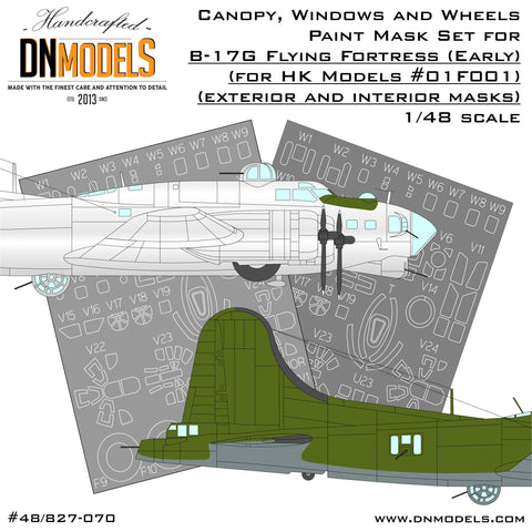 DN Models 48-827-070 1/48 B-17G (Early) (HK Models 01F001) - Canopy, Windows & Wheels Paint Mask Set