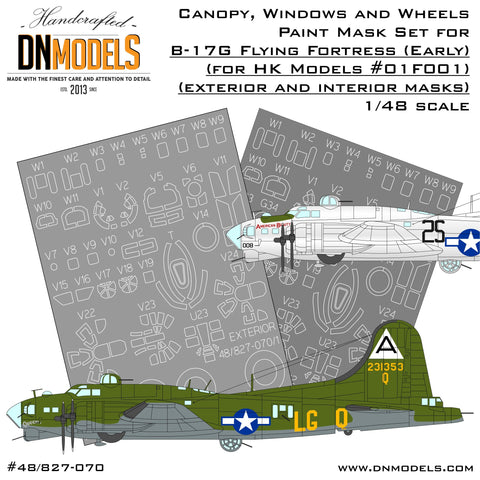 DN Models 48-827-070 1/48 B-17G (Early) (HK Models 01F001) - Canopy, Windows & Wheels Paint Mask Set