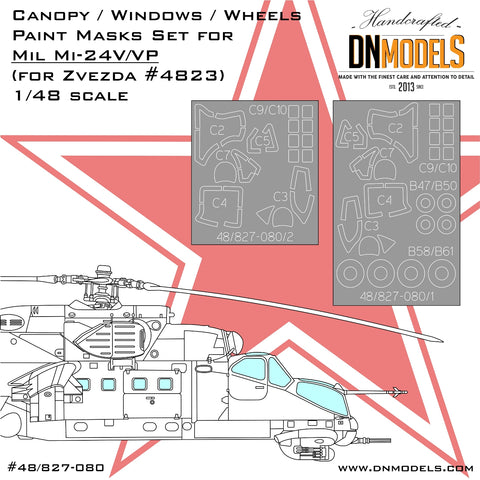DN Models 48-827-080 1/48 Mi-24V/VP Canopy and Wheels (for Zvezda 4823)
