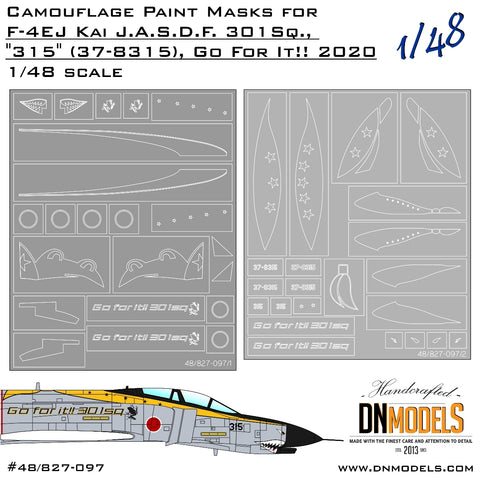 DN Models 48-827-097 1/48 F-4EJ Kai J.A.S.D.F. 301Sq., "315" (37-8315), Go for It!! 2020 Paint Mask Set