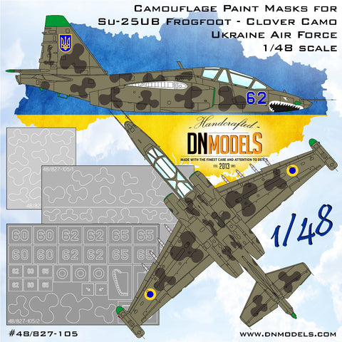 DN Models 48-827-105 1/48 Su-25UB Frogfoot Ukrainian Clover Camouflage Paint Mask Set