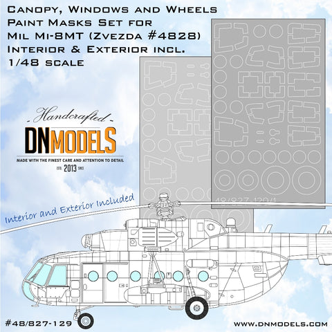 DN Models 48-827-129 1/48 Mil Mi-8MT Canopy, Windows and Wheels (Zvezda #4828)