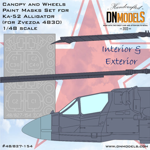 DN Models 48-827-154 1/48 Ka-52 Alligator Canopy and Wheels Paint Masks Set (for Zvezda 4830)