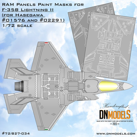DN Models 72-827-034 1/72 F-35B RAM Panels MASKS (Hasegawa 01576)