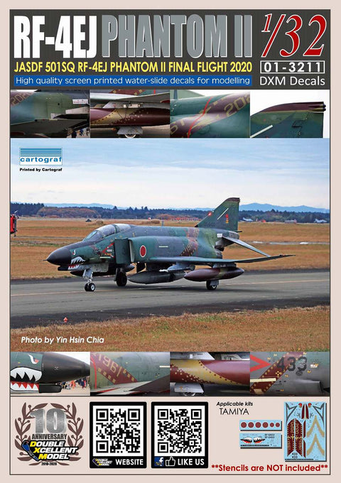DXM 01-3211 1/32 JASDF RF-4EJ Phantom II, 501st Tactical Reconnaissance Squadron, Final Year 2020, #07-6433 (No Stencils)（For Tamiya）