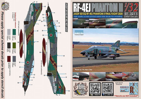 DXM 01-3211 1/32 JASDF RF-4EJ Phantom II, 501st Tactical Reconnaissance Squadron, Final Year 2020, #07-6433 (No Stencils)（For Tamiya）