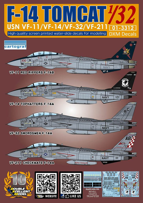 DXM 01-3312 1/32 USN F-14A/B Tomcat VF-11/VF-14/VF-32/VF-211 (For Tamiya, Trumpeter, and Revell)
