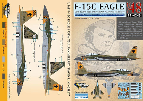 DXM 11-4248 1/48 US Air Force F-15C, 173rd Fighter Wing, 75th Anniversary "David Richard Kingsley" – Cartograf Decals (For Hasegawa, Tamiya, Great Wall, Revell, Italeri, and Academy)