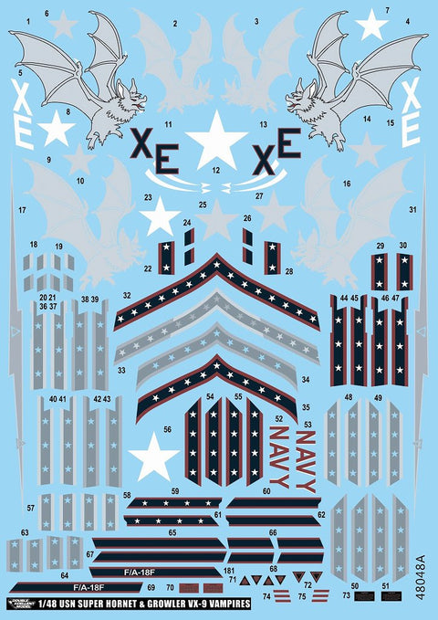 DXM 11-4352 1/48 US Navy F/A-18E/F & EA-18G VX-9 Vampires – Cartograf Decals (For Hasegawa, Meng Model, Italeri, and Revell)