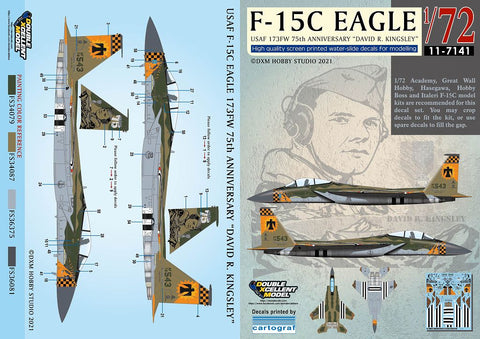 DXM 11-7141 1/72 US Air Force F-15C, 173rd Fighter Wing, 75th Anniversary "David Richard Kingsley" – Cartograf Decals (For Hasegawa, Platz, Academy, Great Wall, HobbyBoss, and Italeri)