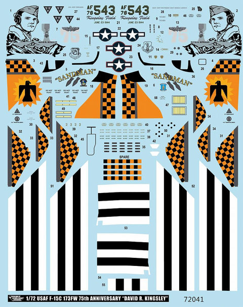 DXM 11-7141 1/72 US Air Force F-15C, 173rd Fighter Wing, 75th Anniversary "David Richard Kingsley" – Cartograf Decals (For Hasegawa, Platz, Academy, Great Wall, HobbyBoss, and Italeri)