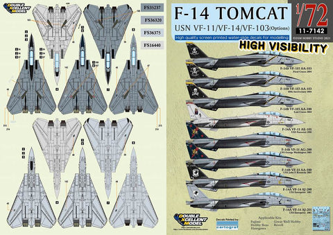 DXM 11-7142 1/72 US Navy F-14A/B Tomcat VF-11/VF-14/VF-103 High-Visibility Markings – Cartograf Decals (For Hasegawa, Fine Molds, Fujimi, Academy, Great Wall, Revell, Italeri, and HobbyBoss)