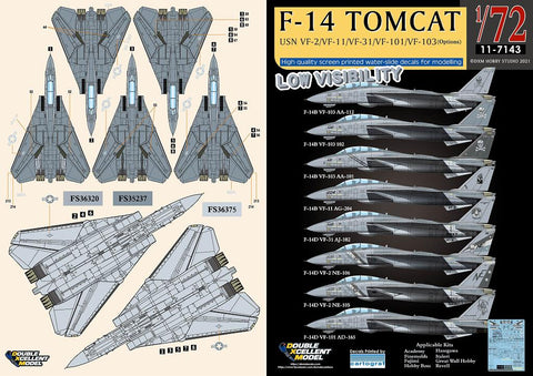DXM 11-7143 1/72 US Navy F-14B/D Tomcat (VF-2/VF-11/VF-31/VF-101/VF-103) Low-Visibility Markings – Cartograf Decals (For Hasegawa, Fujimi, Academy, Great Wall, Revell, and HobbyBoss)