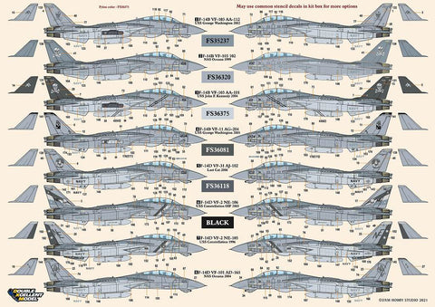 DXM 11-7143 1/72 US Navy F-14B/D Tomcat (VF-2/VF-11/VF-31/VF-101/VF-103) Low-Visibility Markings – Cartograf Decals (For Hasegawa, Fujimi, Academy, Great Wall, Revell, and HobbyBoss)