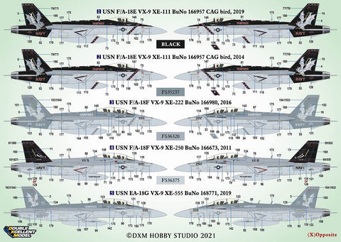 DXM 11-7247 1/72 US Navy F/A-18E/F & EA-18G VX-9 Vampires – Cartograf Decals (For Hasegawa, Revell, Academy, Italeri, and Tamiya)