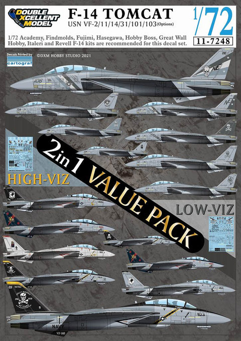 DXM 11/7248 1/72 US Navy F-14A/B/D Value Pack Decal Set (Cartograf) (For Hasegawa, Fine Molds, Fujimi, Academy, Great Wall, Revell, Italeri, and HobbyBoss)