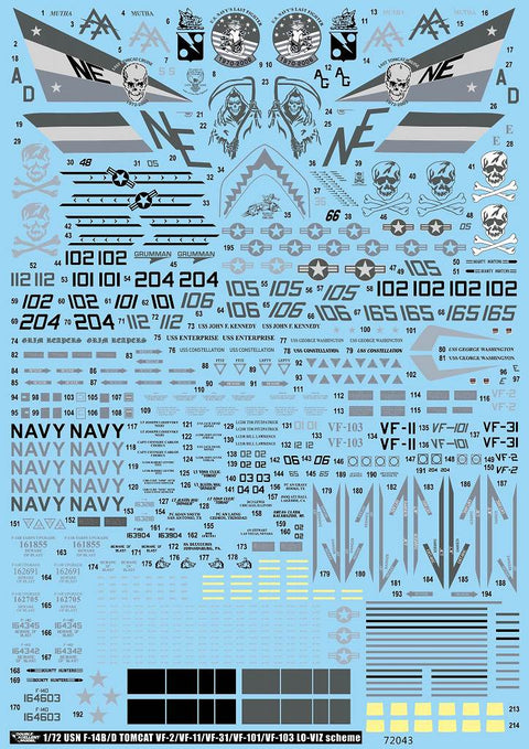 DXM 11/7248 1/72 US Navy F-14A/B/D Value Pack Decal Set (Cartograf) (For Hasegawa, Fine Molds, Fujimi, Academy, Great Wall, Revell, Italeri, and HobbyBoss)
