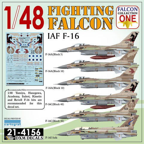 DXM 21-4156 1/48 Israeli Air Force F-16 Fighting Falcon Collection #1 (For Hasegawa, Tamiya, Kinetic, Italeri, and Academy)