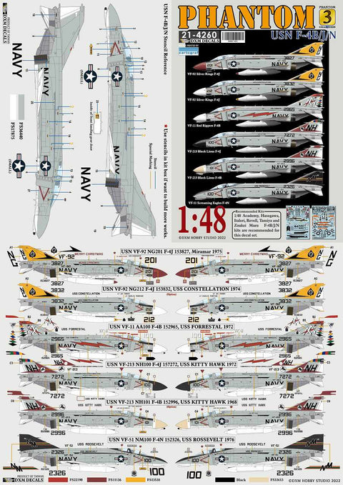 DXM 21-4260 1/48 US Navy F-4B/J/N VF-11/51/92/213 Phantom Collection #3 (For Tamiya, Hasegawa, Zoukei-Mura, Academy, Italeri, and Revell)