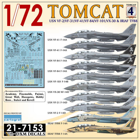 DXM 21-7153 1/72 US Navy VF-2/31/41/84/101 & IRIAF F-14 Tomcat Collection #4 (For Hasegawa, Fine Molds, Fujimi, Academy, Great Wall, Revell, Italeri, and HobbyBoss)