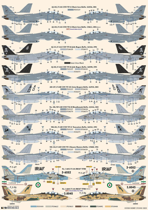 DXM 21-7153 1/72 US Navy VF-2/31/41/84/101 & IRIAF F-14 Tomcat Collection #4 (For Hasegawa, Fine Molds, Fujimi, Academy, Great Wall, Revell, Italeri, and HobbyBoss)