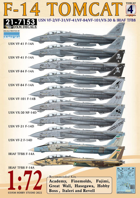 DXM 21-7153 1/72 US Navy VF-2/31/41/84/101 & IRIAF F-14 Tomcat Collection #4 (For Hasegawa, Fine Molds, Fujimi, Academy, Great Wall, Revell, Italeri, and HobbyBoss)