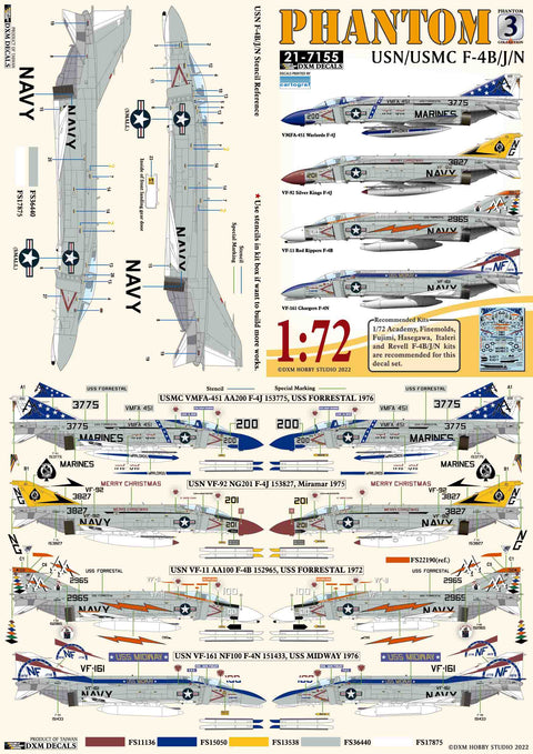 DXM 21-7155 1/72 US Navy/US Marine Corps F-4B/J/N Phantom Collection 3 (For Hasegawa, Fine Molds, Academy, Fujimi, Italeri, and Revell)