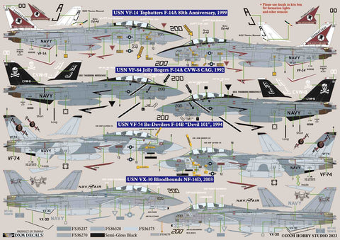 DXM 31-4158 1/48 US Navy F-14A/B/D VF-14/74/84 & VX-30 Tomcat Collection #2