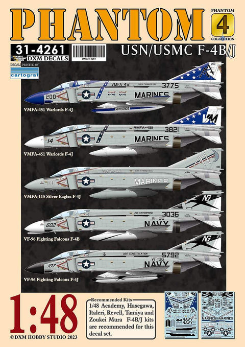 DXM 31-4261 1/48 US Navy/Marine Corps F-4B/J VMFA-451/115/VF-96 Phantom Collection #4 (For Tamiya, Hasegawa, Zoukei-Mura, Academy, Italeri, and Revell)