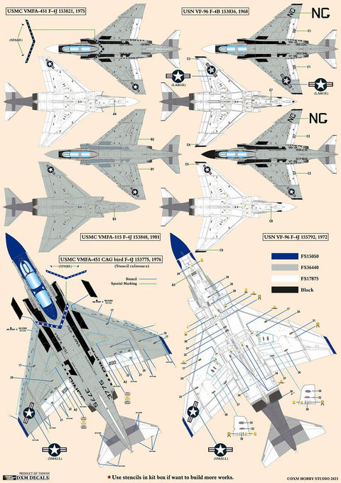 DXM 31-4261 1/48 US Navy/Marine Corps F-4B/J VMFA-451/115/VF-96 Phantom Collection #4 (For Tamiya, Hasegawa, Zoukei-Mura, Academy, Italeri, and Revell)