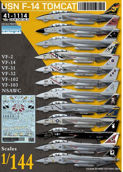 DXM 41-1114 1/144 US Navy F-14A/B/D Tomcat VF-2/14/31/32/102/103/NSAWC 12-Scheme Collection
