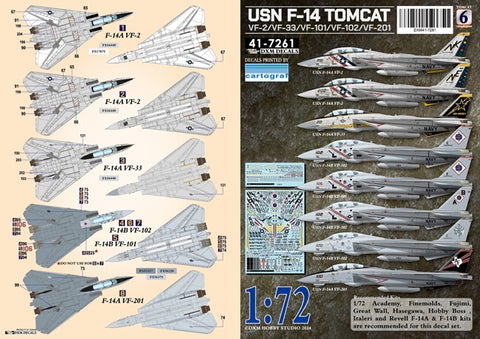 DXM 41-7261 1/72 US Navy F-14A VF-2/VF-33/VF-101/VF-102/VF-201 F-14 Tomcat Collection #6 (For Academy, Fine Molds, Fujimi, Great Wall, Hasegawa, HobbyBoss, Italeri, and Revell)