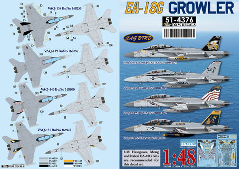 DXM 51-4376 1/48 U.S. Navy F/A-18G Growler: VAQ-131 Lancers / VAQ-138 Yellowjackets / VAQ-139 Cougars / VAQ-140 Patriots