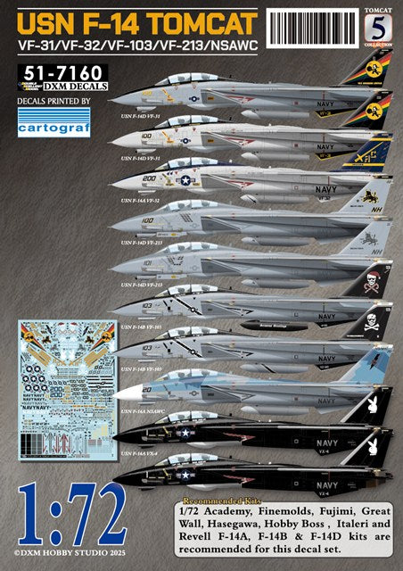 DXM 51-7160 1/72 US Navy VF-31/VF-32/VF-103/VF-213/NSAWC F-14 Tomcat Collection #5 (For Academy, Fine Molds, Fujimi, Great Wall, Hasegawa, HobbyBoss, Italeri, and Revell)