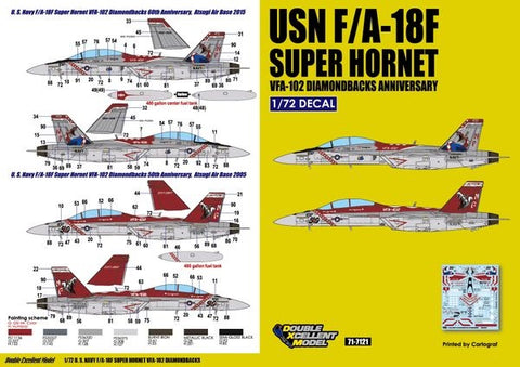 DXM 71-7121 1/72 U.S. Navy F/A-18F Super Hornet VFA-102 Diamondbacks (For Hasegawa, Academy, and Revell)