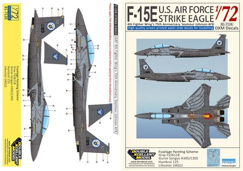 DXM 81-7126 1/72 US Air Force F-15E Strike Eagle, 4th Fighter Wing 75th Anniversary (For Hasegawa, Academy, Tamiya, Great Wall, Revell, Italeri, and HobbyBoss)
