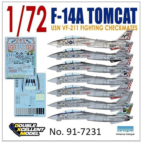 DXM 91-7231 1/72 USN F-14A Tomcat VF-211 "Checkmates" (For Hasegawa, Fine Molds, Fujimi, Academy, Great Wall, Revell, Italeri, and HobbyBoss)