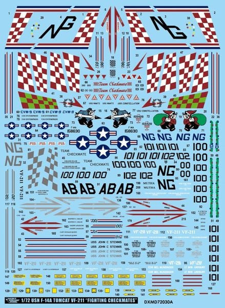 DXM 91-7231 1/72 USN F-14A Tomcat VF-211 "Checkmates" (For Hasegawa, Fine Molds, Fujimi, Academy, Great Wall, Revell, Italeri, and HobbyBoss)