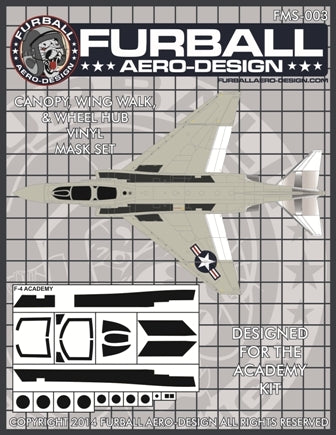FURBALL FMS-003 1/48 F-4 Phantom II Canopy, Wingwalk, and Wheel Hub Vinyl Mask Set（For Academy）