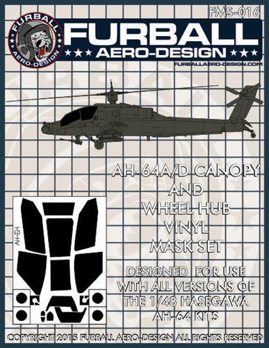 FURBALL FMS-016 1/48 Vinyl mask set for canopy and wheel hubs of AH-64A and AH-64D Apache helicopters.（For Hasegawa）