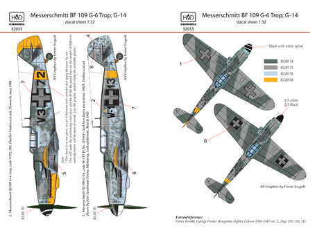 HAD Models 32055 1/32 Messerschmitt Bf 109 G-6 G-14 (V3+72 ; W1+13) decal sheet