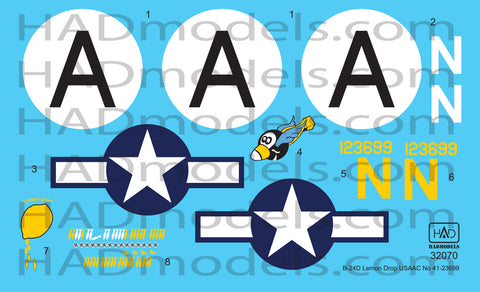 HAD Models 32070 1/32 B-24D ”Lemon Drop” Assembly ship decal sheet